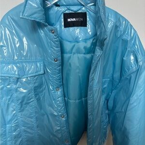 Nova men Posted Shiny Nylon Trucker Jacket - Light Blue